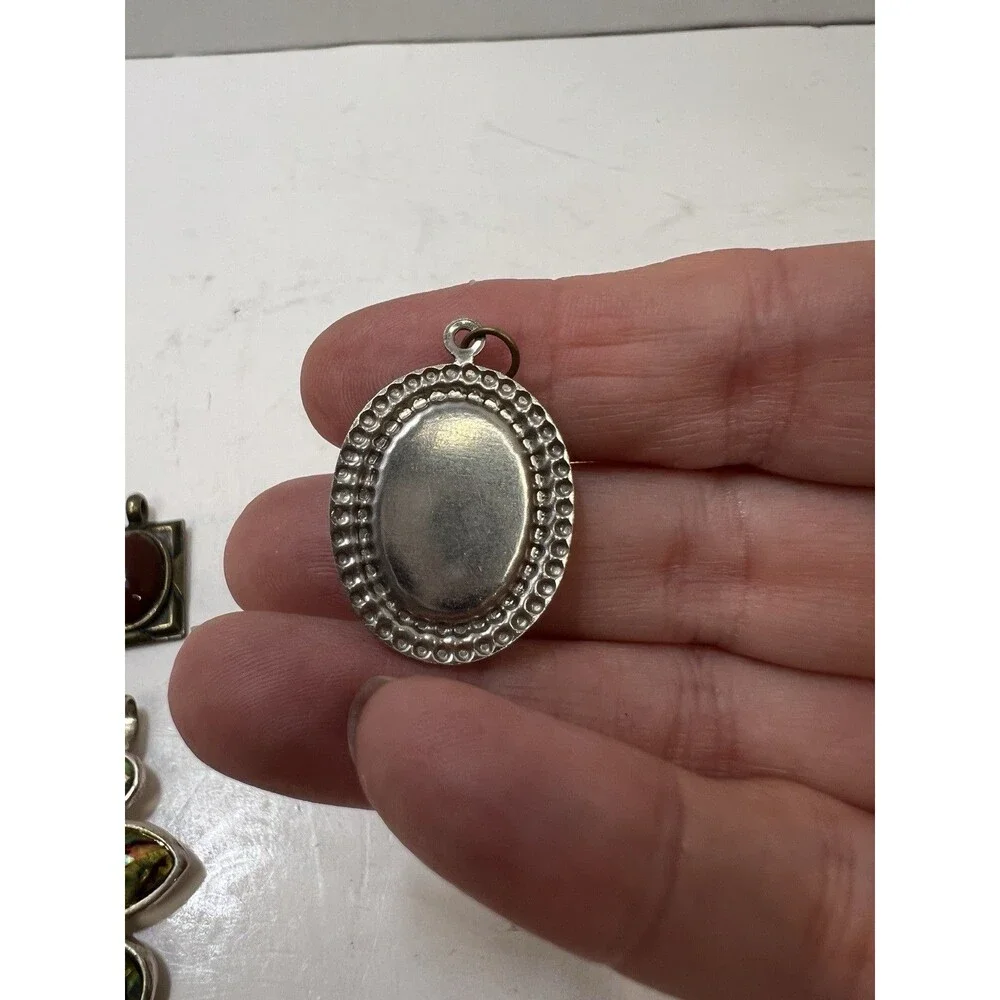 Vintage Lot 6  Pendants Locket Agate Faux Stones Goldtone Silvertone Estate